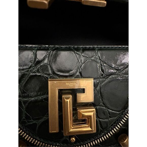 Balmain Blaze Smooth Calf Leather Medium Flap Clutch Crossbody Bag Green $2650 - Picture 13 of 16